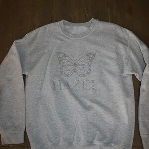 Hazel crewneck with rhinestone design. Original ~ one of a kind